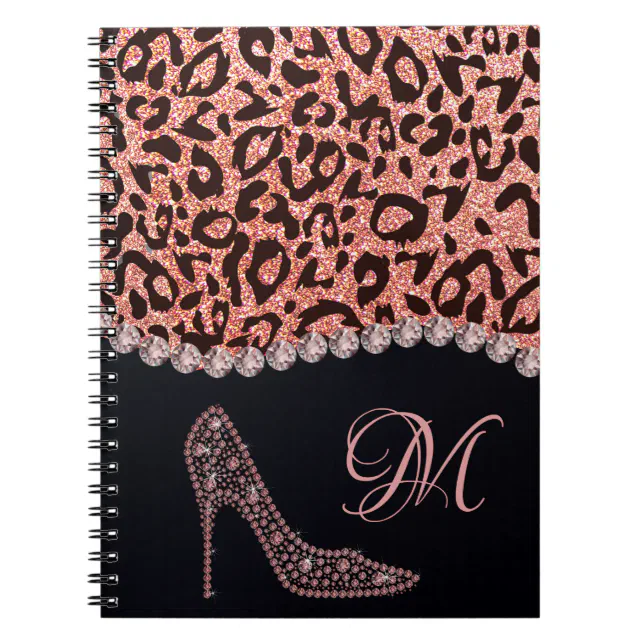 Bling Sparkle Diamond Glitter Leopard Rose Gold Notebook (Front)