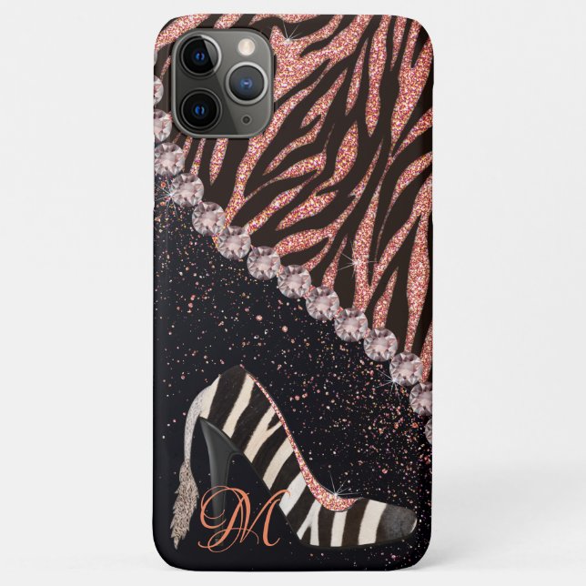 Bling Sparkle Diamond Glitter Zebra Rose Gold Case-Mate iPhone Case (Back)