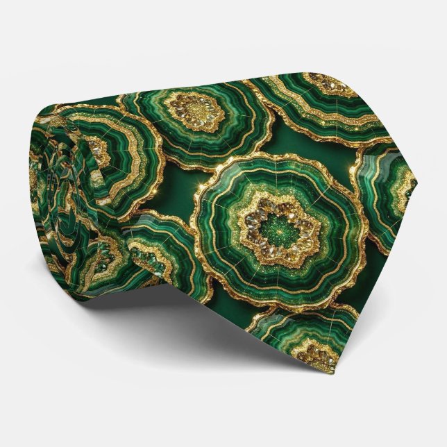 Bling & Sparkle | Forest Green Gold Geode Neck Tie (Rolled)