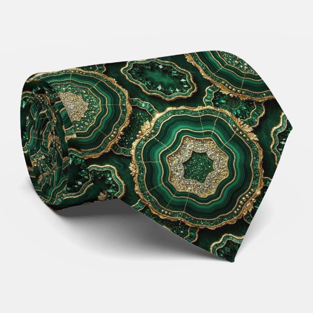 Bling & Sparkle | Forest Green Gold Geode Neck Tie (Rolled)