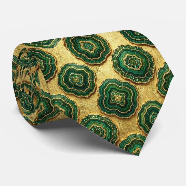 Bling & Sparkle | Forest Green Gold Geode Neck Tie (Rolled)