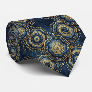 Bling & Sparkle Navy Blue + Gold Geode Neck Tie