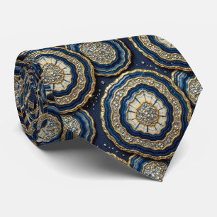 Bling & Sparkle Navy Blue + Gold Geode Neck Tie