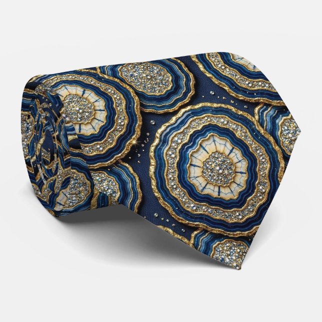 Bling & Sparkle | Navy Blue + Gold Geode Neck Tie (Rolled)