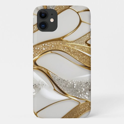 Bling White Gold Abstract w Pave Diamonds Glitter iPhone 11 Case