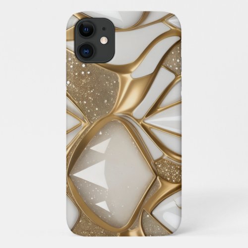 Bling White Gold Abstract w Pave Diamonds Glitter iPhone 11 Case