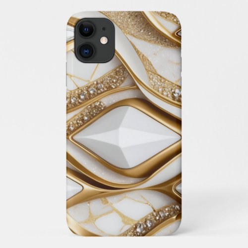 Bling White Gold Gemstone w Pave Diamonds Glitter iPhone 11 Case