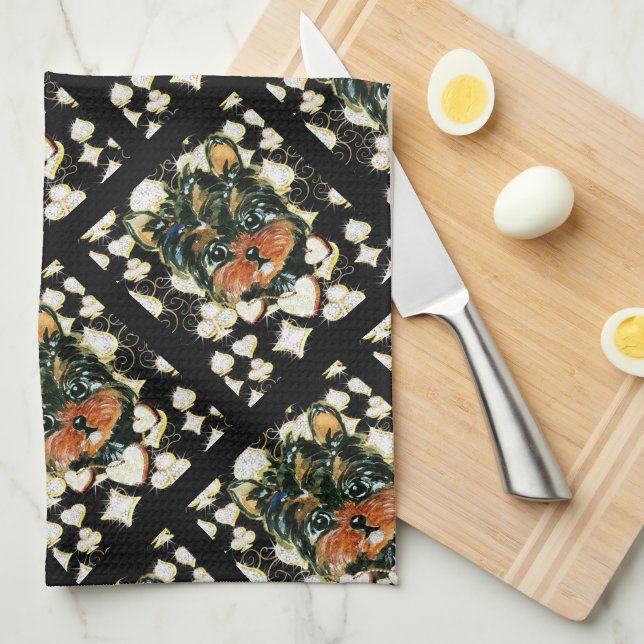 BLING YORKIE POO  KITCHEN TOWEL (Quarter Fold)
