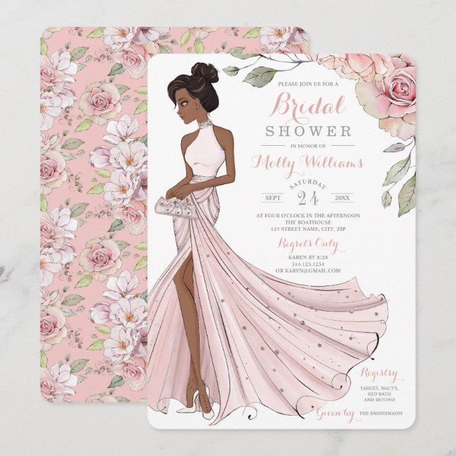 Blingy African American Bride Bridal Shower Invitation (Front/Back)