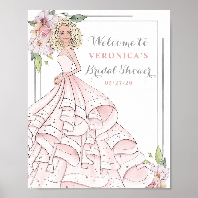 Blingy Glamour Bride Bridal Shower Welcome Sign (Front)