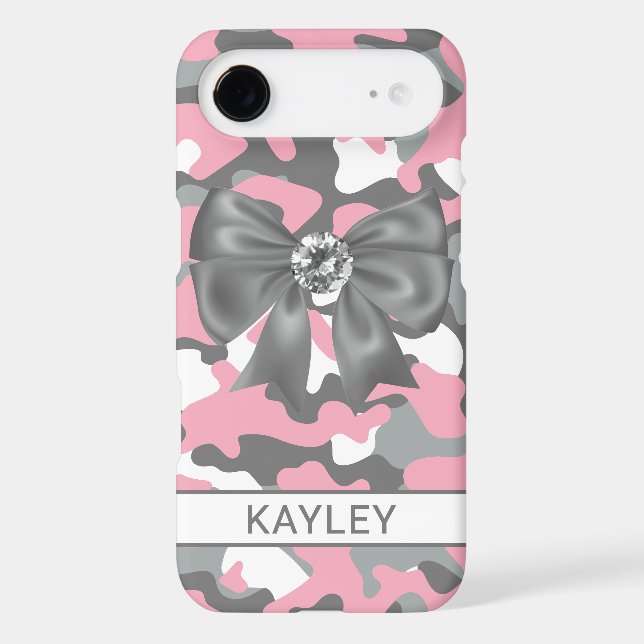 Blingy Pink Gray Camouflage Personalized Case-Mate iPhone Case (Back)