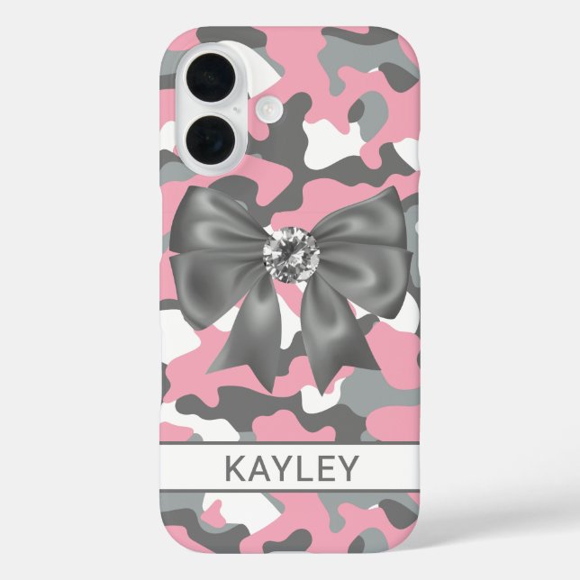 Blingy Pink Gray Camouflage Personalized Case-Mate iPhone Case (Back)
