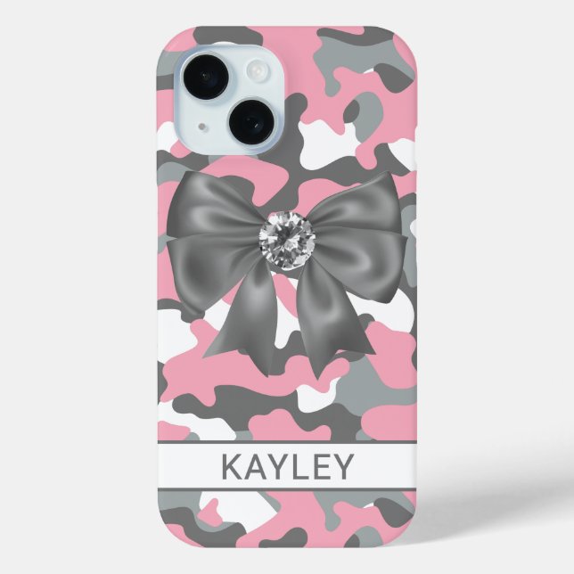 Blingy Pink Gray Camouflage Personalized Case-Mate iPhone Case (Back)