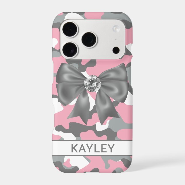 Blingy Pink Gray Camouflage Personalized Case-Mate iPhone Case (Back)