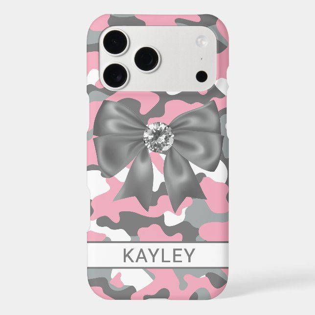 Blingy Pink Gray Camouflage Personalized Case-Mate iPhone Case (Back)