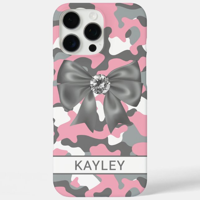 Blingy Pink Gray Camouflage Personalized Case-Mate iPhone Case (Back)