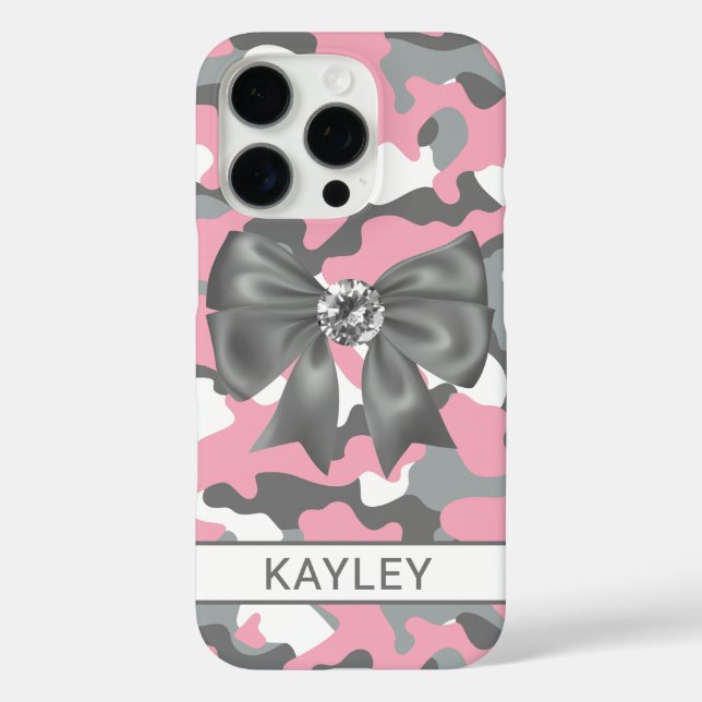 Blingy Pink Gray Camouflage Personalized Case-Mate iPhone Case (Back)