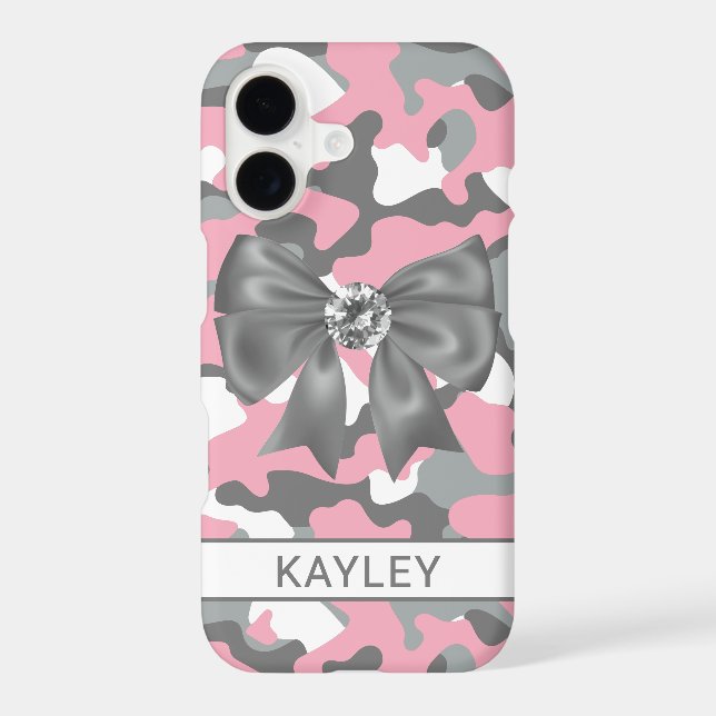 Blingy Pink Gray Camouflage Personalized Case-Mate iPhone Case (Back)