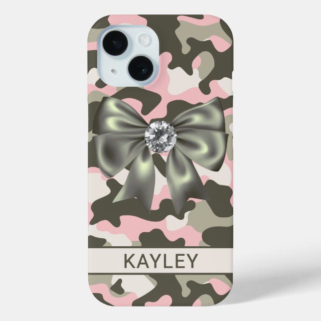 Blingy Pink Green Camouflage Personalized Case-Mate iPhone Case (Back)