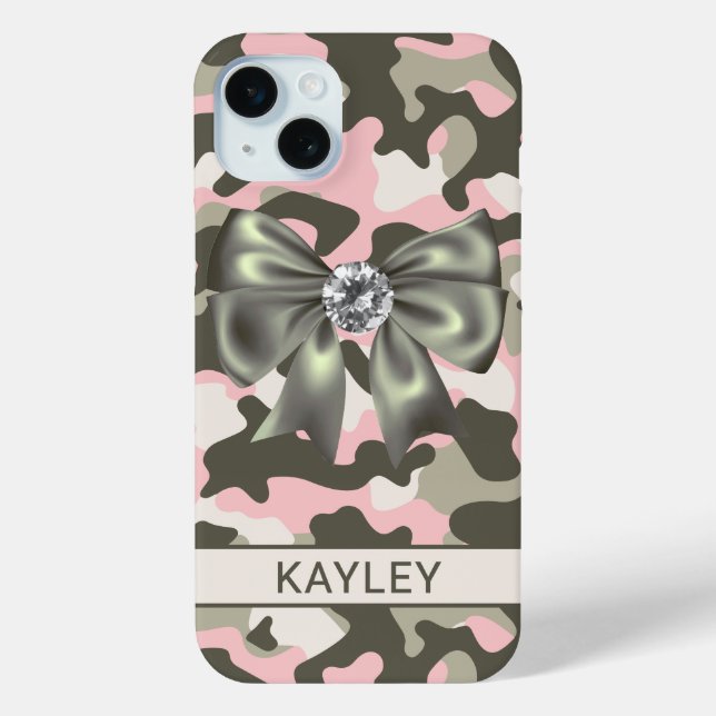 Blingy Pink Green Camouflage Personalized Case-Mate iPhone Case (Back)