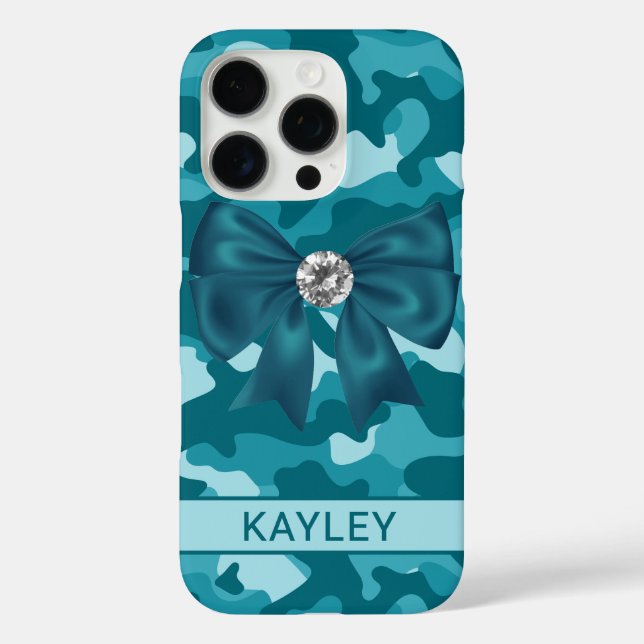 Blingy Teal Camouflage Personalized Case-Mate iPhone Case (Back)