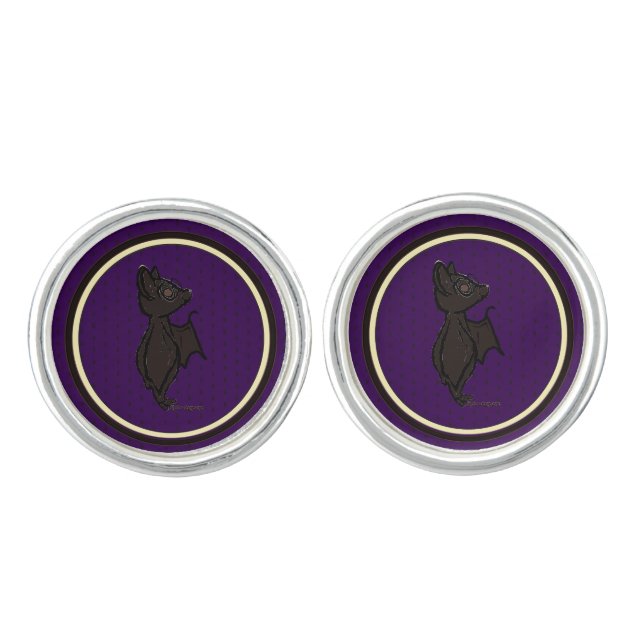 Blinky the Bat pattern Dark Purple Cufflinks (Front)