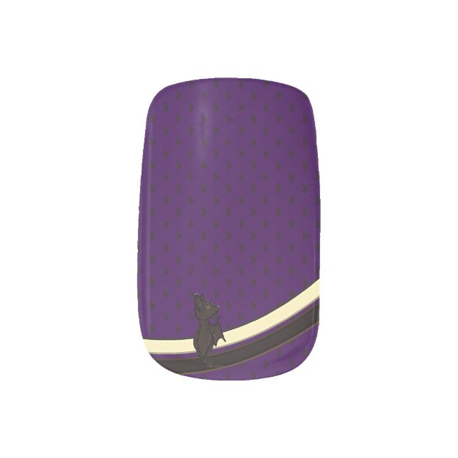 Blinky the Bat pattern Dark Purple Minx Nail Art  (Left Thumb)
