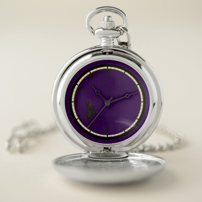Blinky the Bat pattern Dark Purple Pocket Watch (Inside)