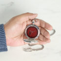 Blinky the Bat pattern Red Silver Pocket Watch