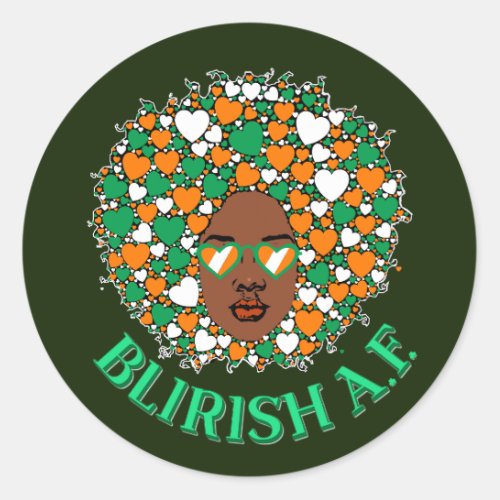 Blirish AF Irish St Patrickâs Day Natural Afro Classic Round Sticker