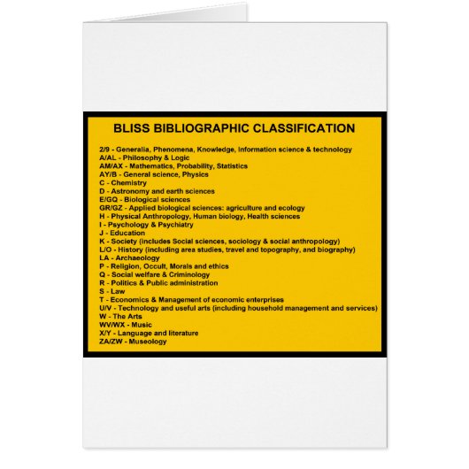 Bliss Bibliographic Classification System Cards (Front)