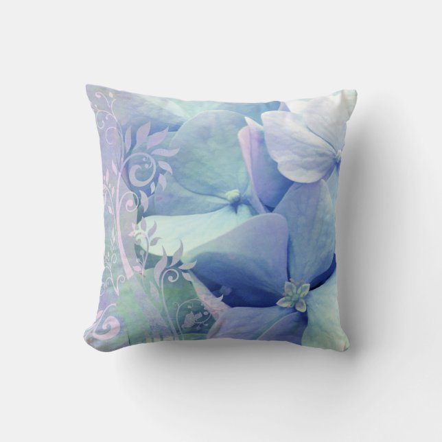 "Bliss" Periwinkle Lavender Blue Hydrangea pillow (Front)