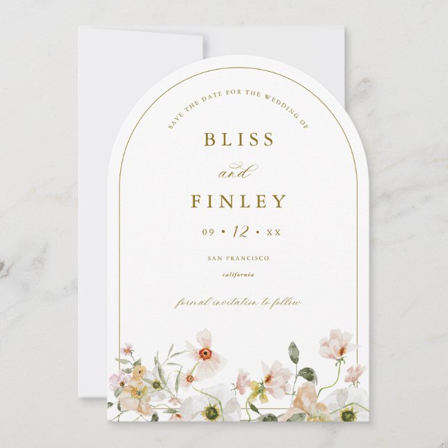 BLISS Spring Floral Arch Save The Date Card (Front)