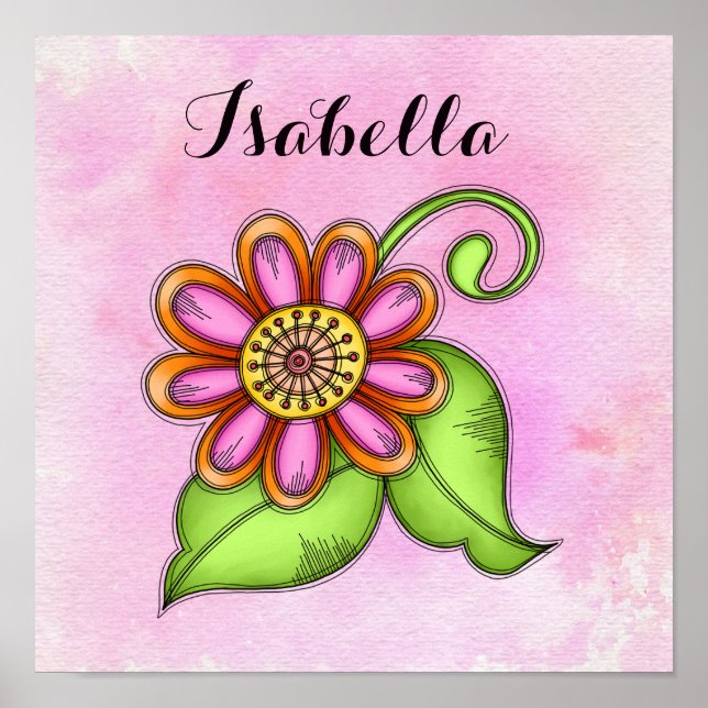 Bliss Watercolor Doodle Flower Poster (Front)