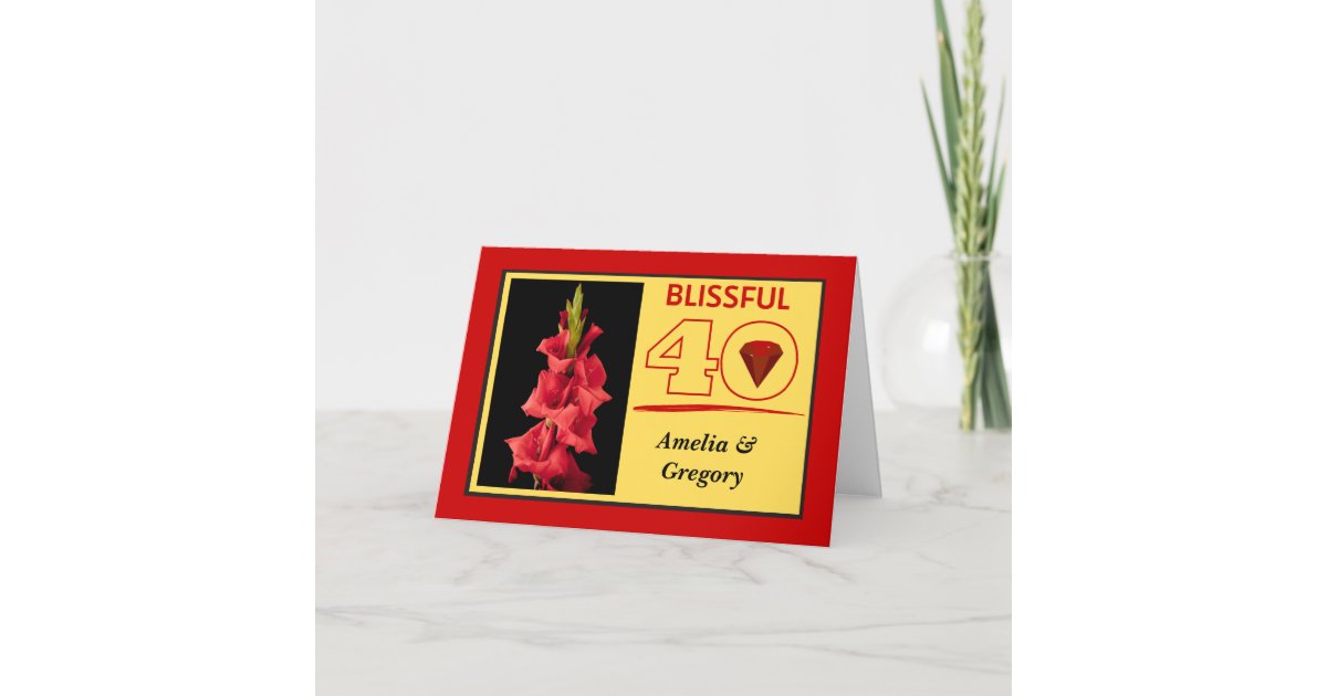Blissful 40th Ruby Wedding Anniversary Card | Zazzle