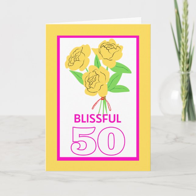 Blissful 50 Gold Wedding Anniversary Roses Card (Front)