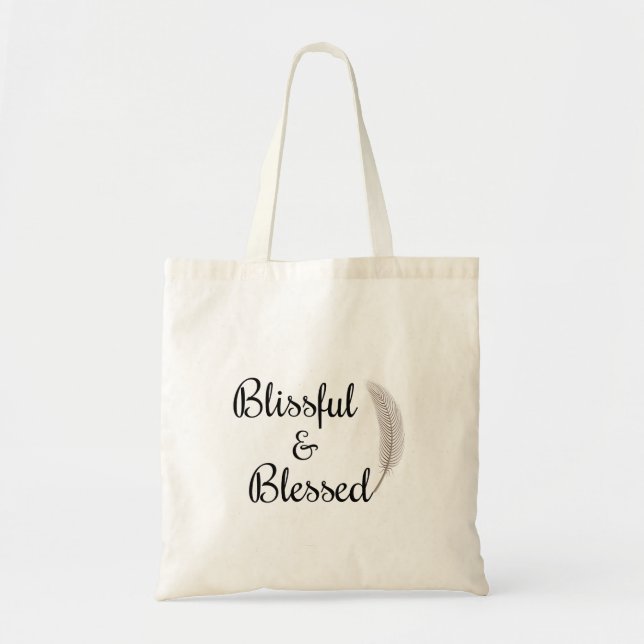 Blissful & blessed zen angel feather beige tote bag (Front)