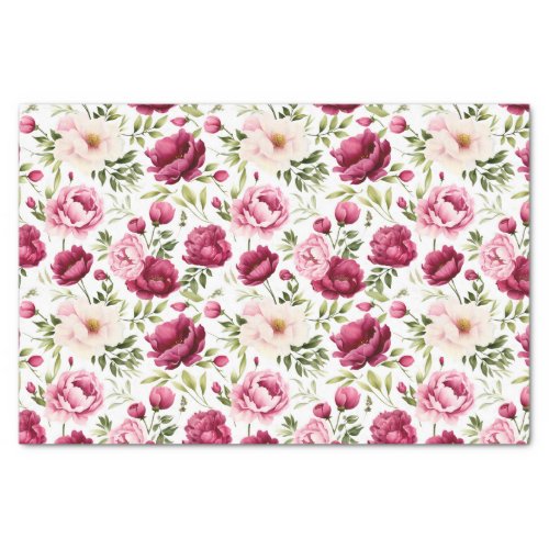 Blissful Blooms Pink and Burgundy Peonies Flowers Tissue Paper