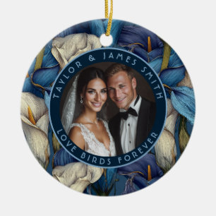 Blissful Blue Calla Lilies Inspired Floral Wedding Ceramic Ornament