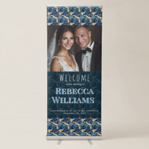 Blissful Blue Calla Lilies Sparkle Minimalist Wedd Retractable Banner