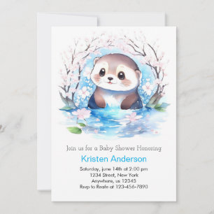 Blissful Blue Wildflower Otter Boy Baby Shower Invitation