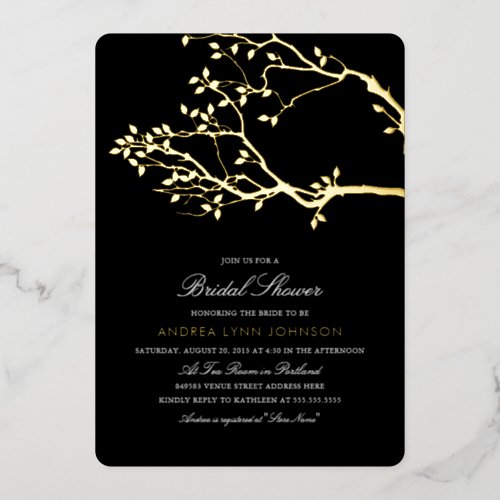 Blissful Branches Bridal Shower Gold  Foil Invitat Foil Invitation