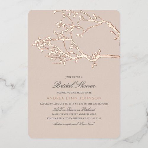 Blissful Branches Bridal Shower Rose Gold Foil Invitation