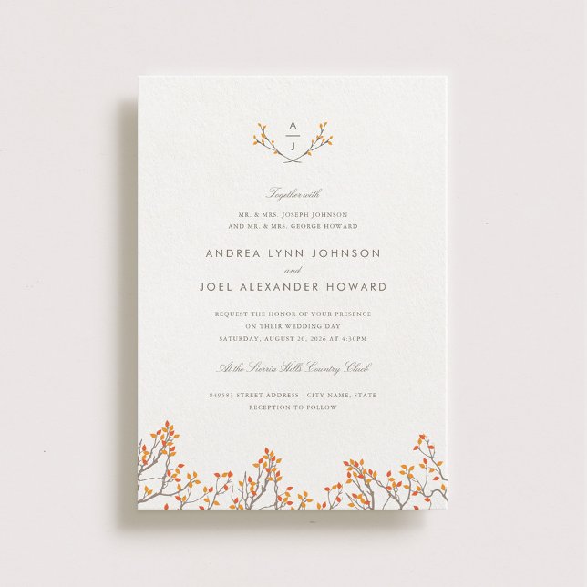 Blissful Branches Monogram Wedding Invitation (Creator Uploaded)