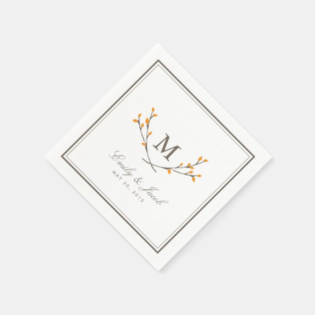 Blissful Branches Wedding Paper Napkins - Orange