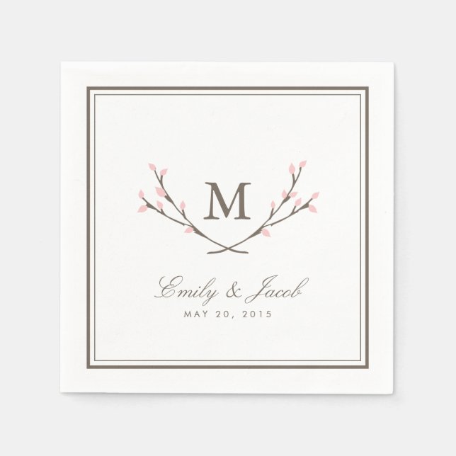 Blissful Branches Wedding Paper Napkins - Pink (Front)