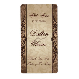 Blissful Brocade Brown Wedding Wine Label