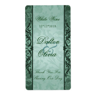 Blissful Brocade Sage Wedding Wine Label
