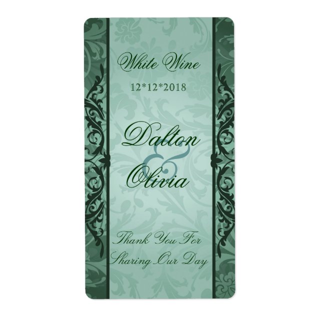 Blissful Brocade Sage Wedding Wine Label (Front)