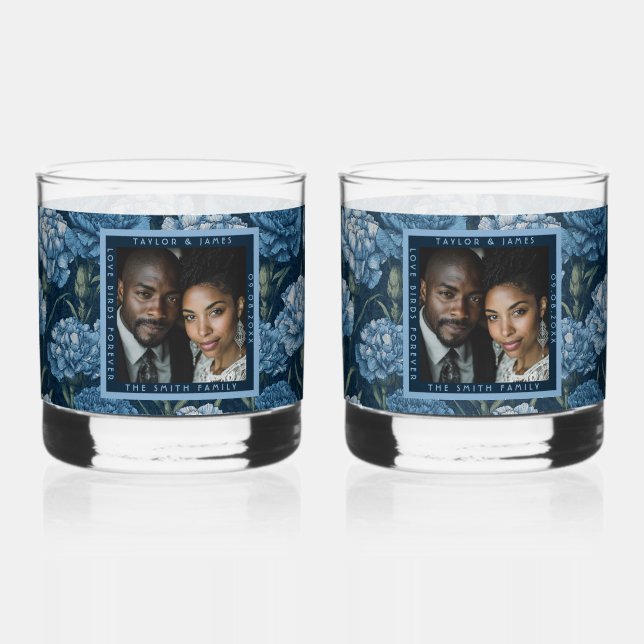 Blissful Carnation Charm Botanical Wedding Whiskey Glass (Front)